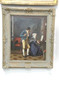 Interior Scene Playing Music by Adolphe Alexandre Lesrel