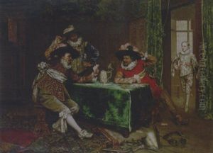 A Game Of Cards by Adolphe Alexandre Lesrel