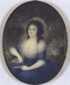 Bildnis Einer Jungen Frau Mit Buch In Blauem Kleid Vor Einem Baum by Wincenty de Lesseur