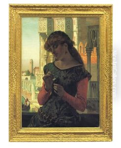 Giovane Donna Sul Balcone A Venezia by Tito Lessi