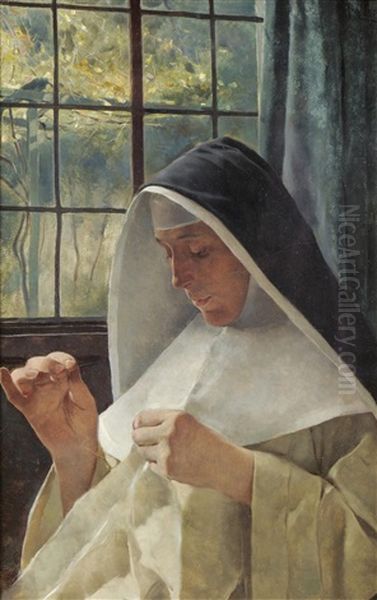 Portrait Of A Nun, Sewing Beside A Sunlit Window - view 1