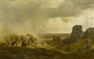 The Flight Across A Rocky Landscape by Karl Friedrich Lessing