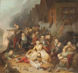 Schlachtszenerie In Einer Belagerten Stadt