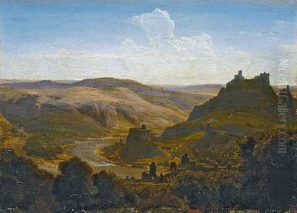 Flusslandschaft Mit Burgen Und Einer Befestigten Stadt - view 1