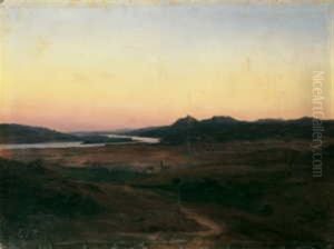 Am Rhein Zwischen Koblenz Und Bonn. Blick Rheinabwarts Auf Das Siebengebirge Und Den Rolandsbogen by Karl Friedrich Lessing