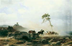 Landschaft Mit Reitenden Landsknechten Und Einer Burgruine Bei Aufkommendem Unwetter by Karl Friedrich Lessing