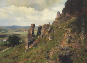 Felsenlandschaft Mit Schafherde (frankische Schweiz?)