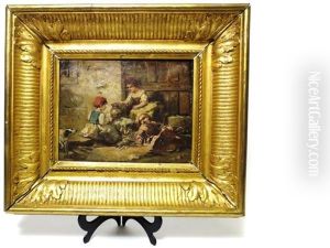 Young Children Seated In A Doorway by Emile Lessore