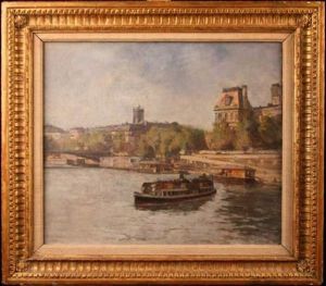 Visite En Bateau Mouche Pres Du Louvre by Henri-Emile Lessore