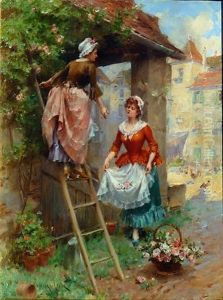Picking Flowers For The Market by Henri Victor Lesur