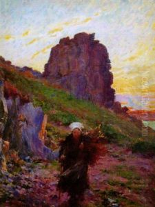 Au Couchant, Bretonne Ramassant Du Bois Au Couchant, Bretonne Ramassant Du Bois