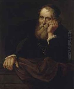Portrait Of A Gentleman, In Black, Leaning Over A Ledge by Antonio Bencini