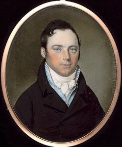 A Gentleman, Wearing Brown Coat, Blue And White Striped Waistcoat And Tied White Stock
