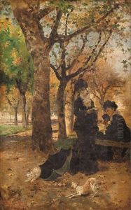 Fanciulle Con Cagnolini Al Parco by Antonino Leto