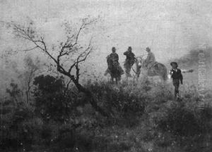 Mounted Horsemen With Guide On A Hillside Mounted Horsemen With Guide On A Hillside