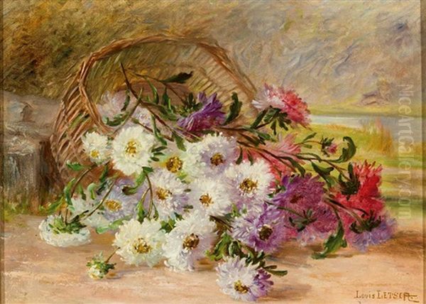 Blumenstilleben Mit Dahlien Vor Weiter Hugeliger Landschaft - view 1