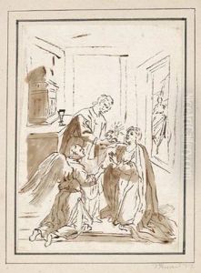 Umkreis Kommunionsszene Vor Einem Hausaltar by Federico Bencovich