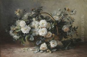Blumenkorb Mit Weisen Rosen