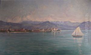 Blick Von Westen Auf Die Inselstadt Lindau Und Die Osterreichischen Alpen by Louis Letsch