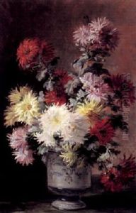 Bunter Chrysanthemenstraus, Sonnig Beleuchtet Vor Chagierendem Hintergrund