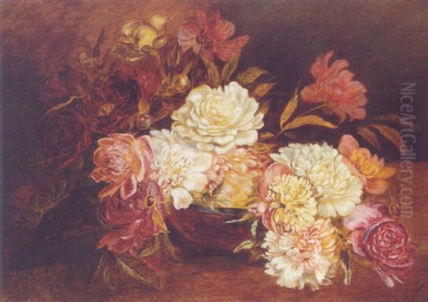 Dahlias In A Bowl On A Table - view 1