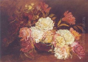 Dahlias In A Bowl On A Table by Louis Letsch