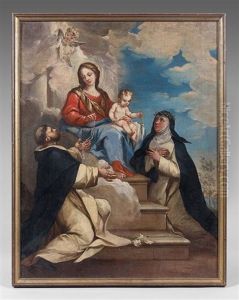La Vierge Du Rosaire Avec Saint Dominique De Guzman Et Sainte Catherine De Sienne by Bartolomeo Letterini
