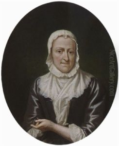 A Portrait Of Maria Kien, Wearing A Grey Satin Dress With White Lace Collar And Bonnet by August Leu the Younger