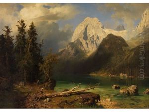 Gebirgssee Mit Gebirgsmassiv Im Hintergrund by August Wilhelm Leu