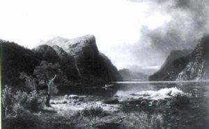 A Lake Surrounded By Mountains With Figures In A Rowing-boat A Lake Surrounded By Mountains With Figures In A Rowing-boat