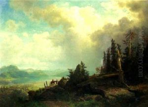 Travellers On A Path In A Mountainous Landscape Travellers On A Path In A Mountainous Landscape