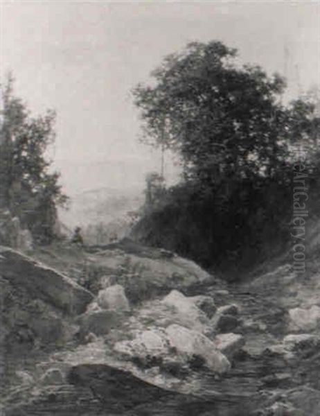Gebirgslandschaft Mit Einem Hirten Und Ziegen Vorn - view 1