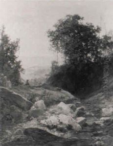 Gebirgslandschaft Mit Einem Hirten Und Ziegen Vorn by August Wilhelm Leu