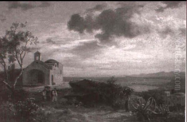 Sizilianische Landschaft Mit Kapelle Uber Dem Meer - view 1
