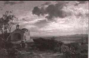 Sizilianische Landschaft Mit Kapelle Uber Dem Meer by August Wilhelm Leu