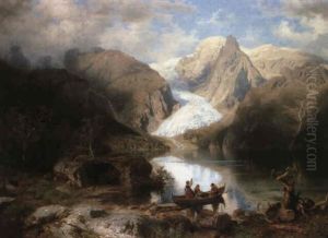 A View Of Gosau Lake With The Hohe Dachsteinglacher, Near   Salzburg
