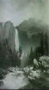 Gebirgslandschahft Mit Wasserfall by August Wilhelm Leu