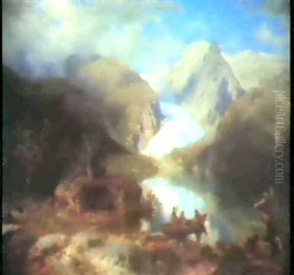 Figures On A Boat By A Glacier - view 1