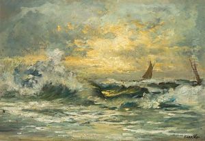 Segelschiffe In Sturmischer See by Oskar Leu