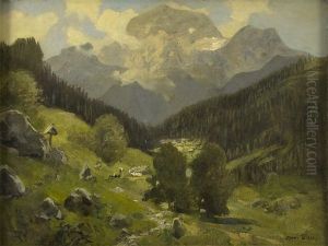 Gebirgslandschaft Im Sommer by Oskar Leu