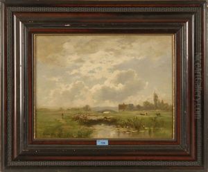 Pastoral Landscape With Cows by Oskar Leu