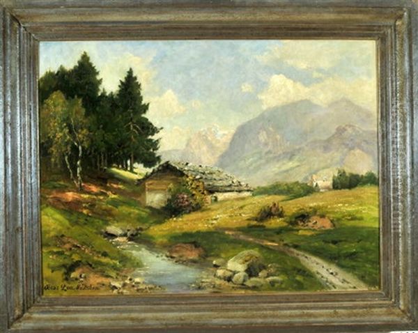 Berglandschaft Mit Hutte Am Bachlauf - view 1