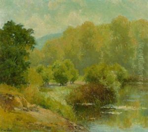 Buschwerk Und Baume Am Wasser (isar-ufer?) by Oskar Leu