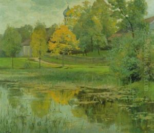 Dorfansicht Mit Weiher In Den Voralpen by Oskar Leu