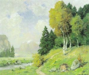 Voralpenlandschaft Mit Gebirgshorizont An Einem Sonnigen Fruhlingstag Voralpenlandschaft Mit Gebirgshorizont An Einem Sonnigen Fruhlingstag