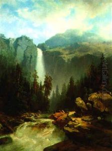 Wasserfall Im Gebirge by Oskar Leu