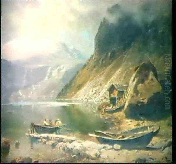Bergsee Mit Fischerbooten - view 1