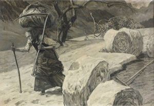 Landschaft Mit Bauerin Auf Dem Feld by Ernst Otto Leuenberger