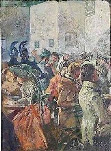 Belebte Strasenszene Mit Studenten by Ernst Otto Leuenberger