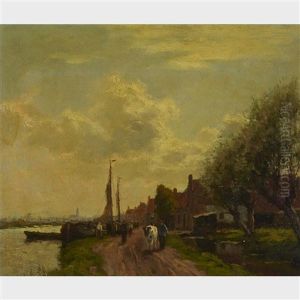 Coastal Scene With Fisherfolk Waiting To Unload And Passersby by Johannes Karel Leurs